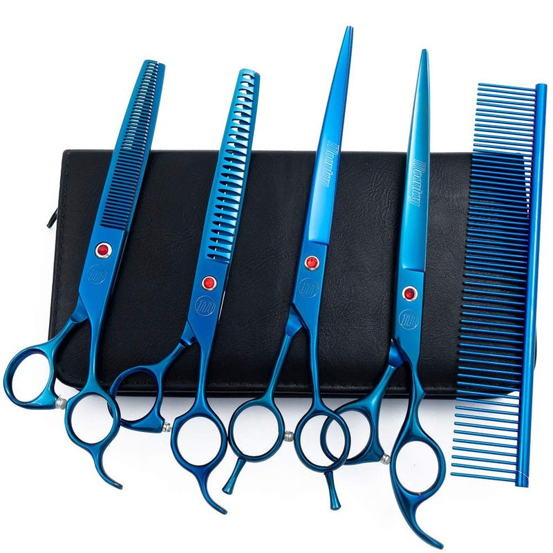 Moontay Professional Dog Scissors Set - 7/8 Inch Pet Grooming Shears, Chunkers, Curved and Thinning Scissors With Comb - Image 1